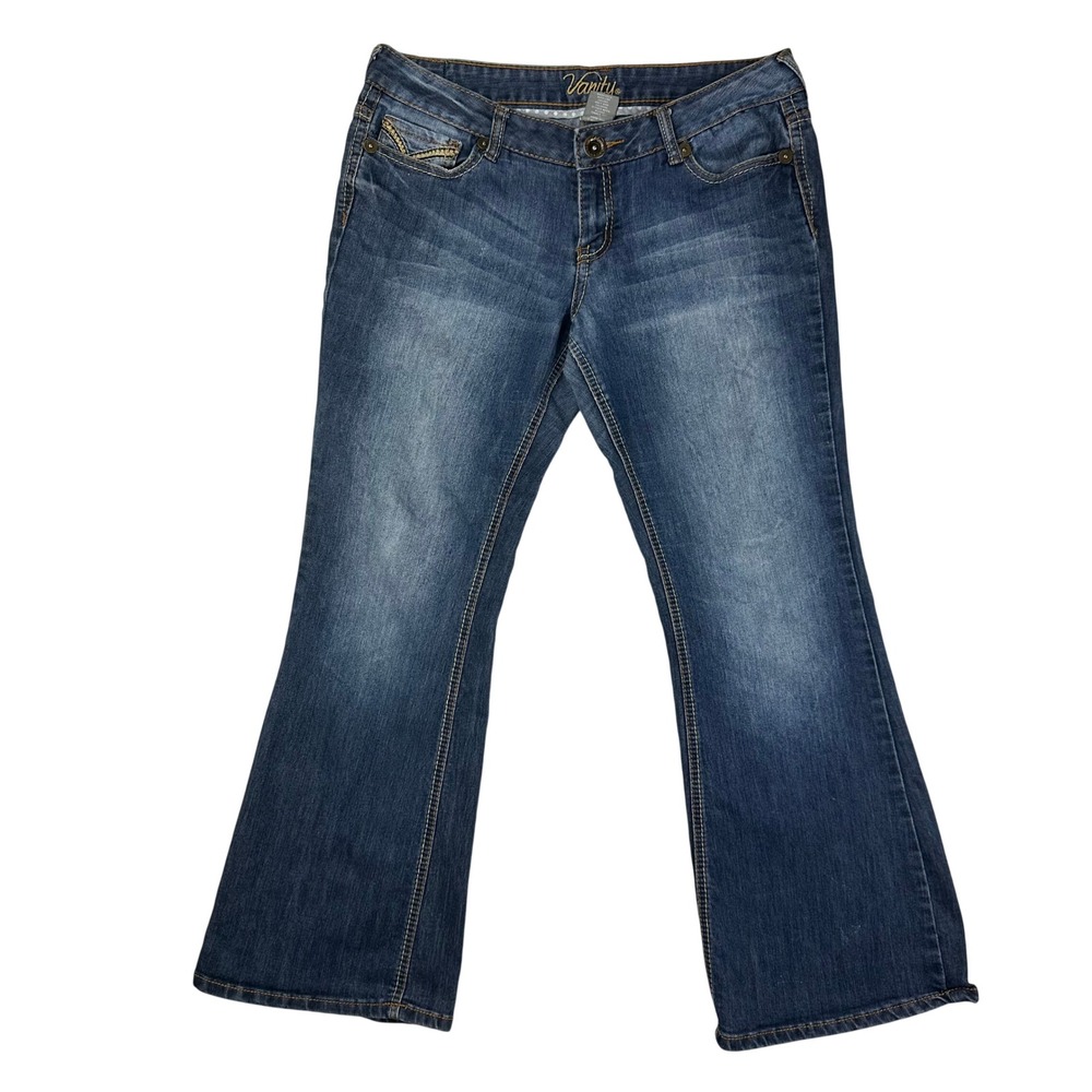Vanity Original Womens Blue Medium Wash Bootcut Jeans 29x31 Embroidered Y2K